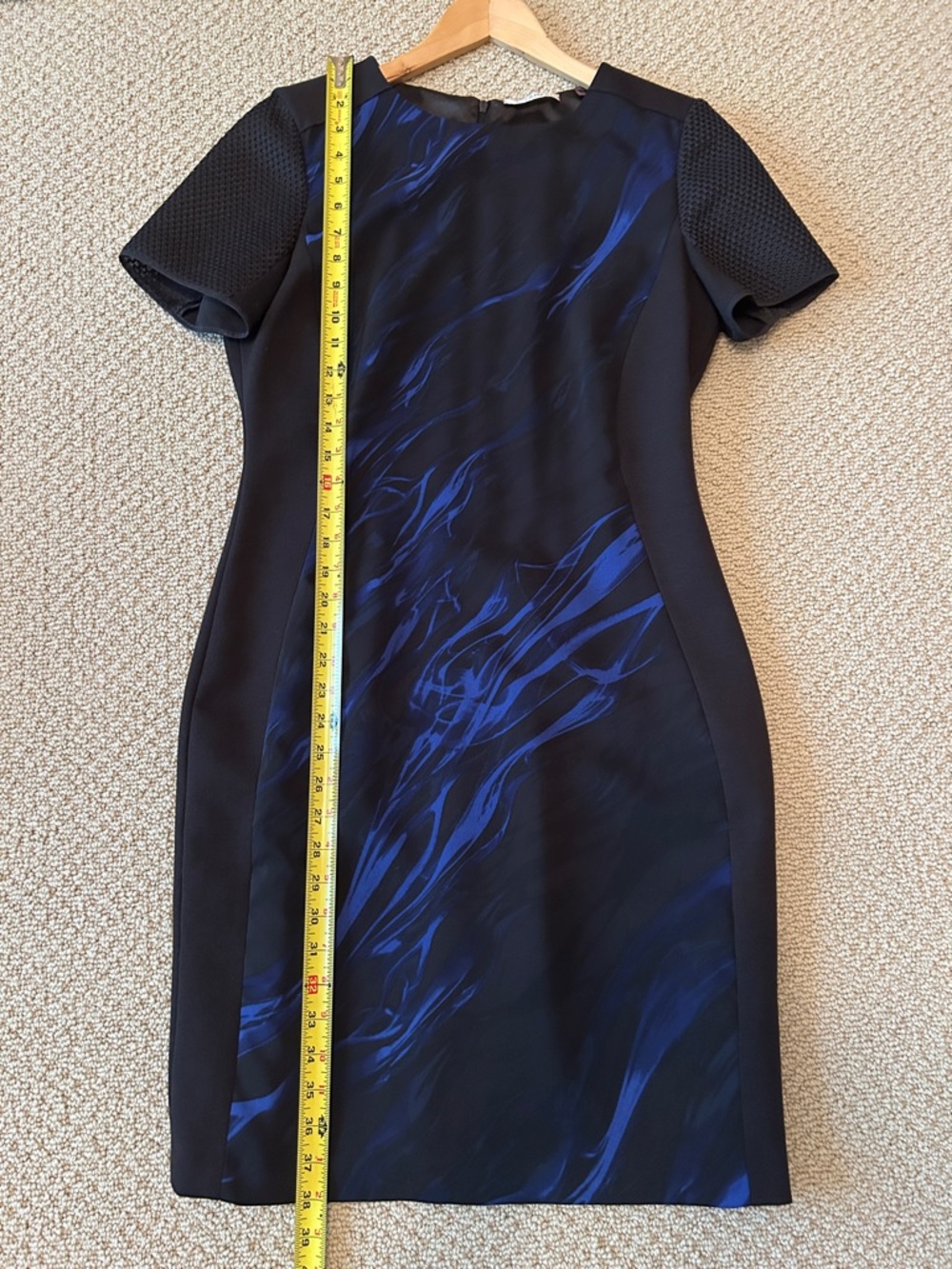 Tahari Black Dress with Blue Marbled Center Panel